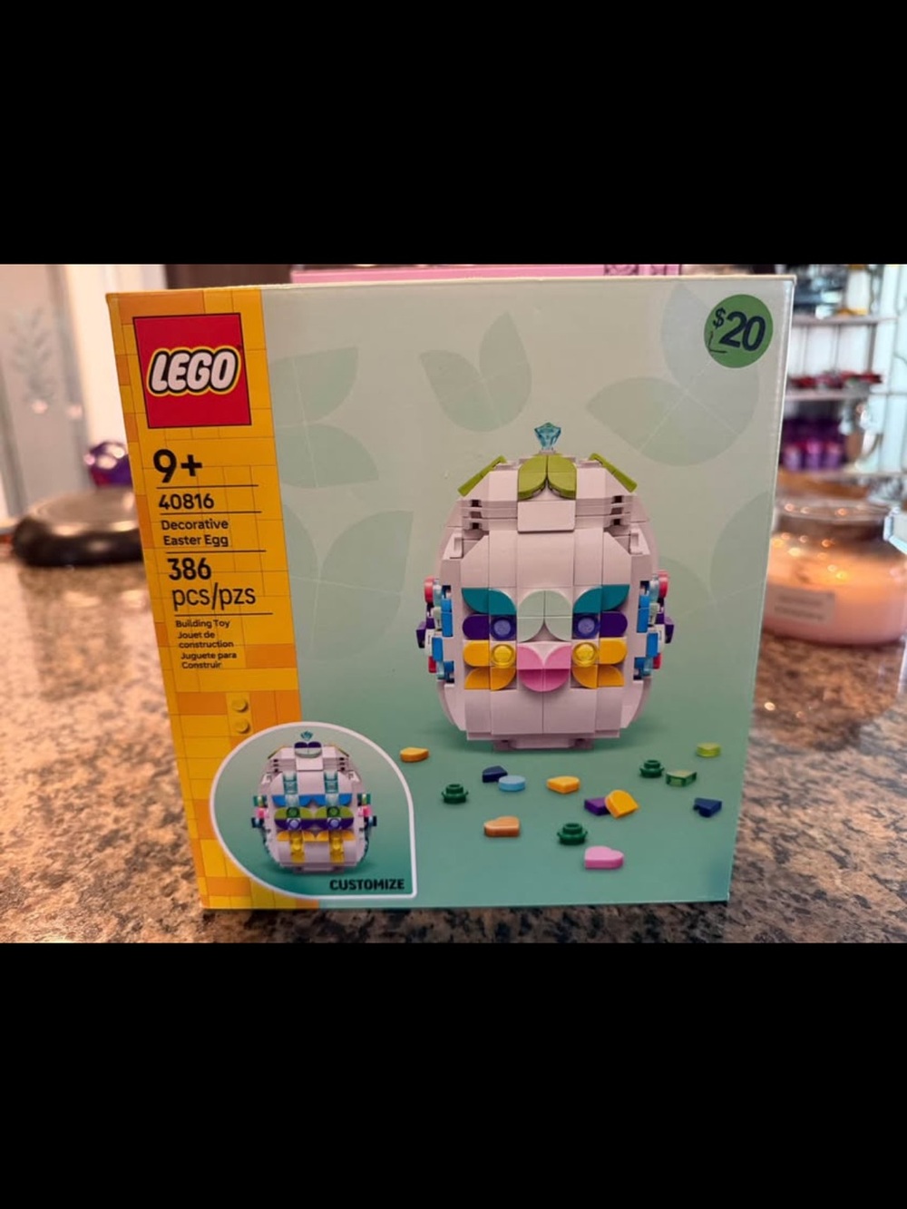 Lego White Easter Egg Buildable Decor with Pink, Blue, Yellow & Green Accents
